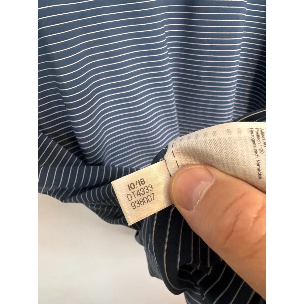 Adidas adiPure Mens Navy Blue White Striped Golf Polo Shirt DT4333 Size M‎